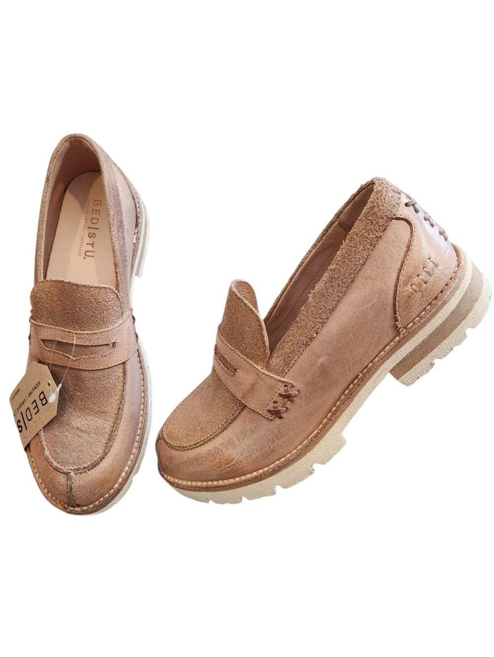 NWT Bed|Stu Reina III Leather Lug Sole Penny Loafers Tan Rustic Nectar Size 8